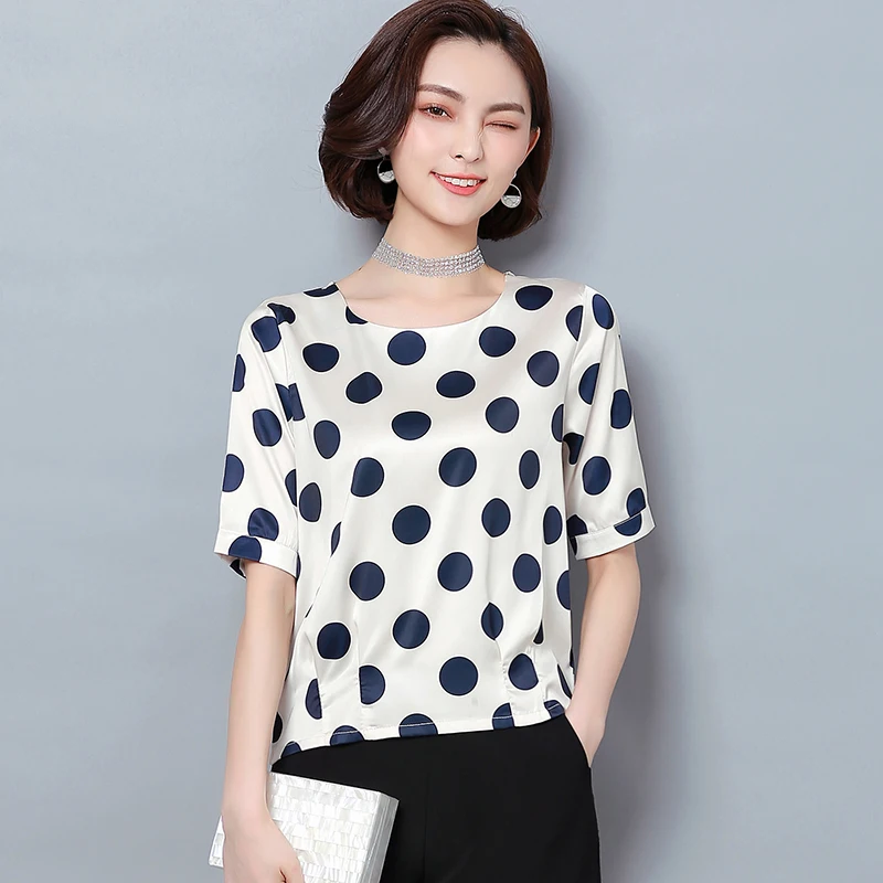 Luoyifxiong New Fashion Polka Dot Print Chiffon Silk Blouse Short ...