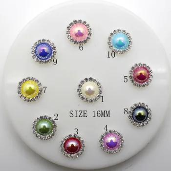

Small wholesale 50pcs/lot 16mm AB Pearl Rhinestone Buttons Fashion Round pearl Flat/buckle Wedding Sewing Embellishment Button