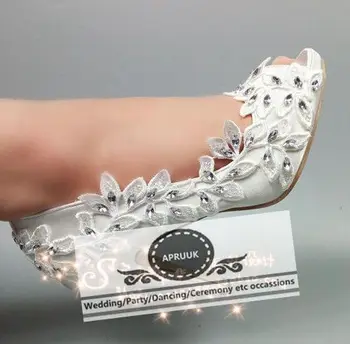 

Sweet lace wedding shoes bride sexy peep toes summer crystal rhinestones bling bridal women's party ceremony pumps shoe HS321