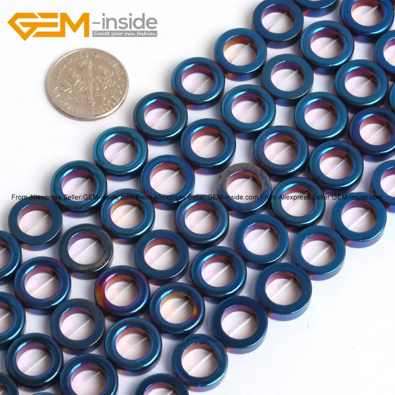 

Natural Blue Metallic Coated Reflections Hematite Heishi Disc Spacer Ring Circle Donuts Beads For Jewelry Making 15inches DIY