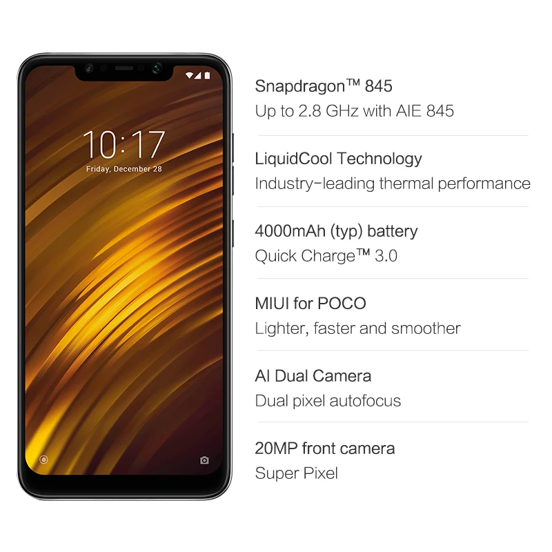 Global Version Xiaomi POCOPHONE F1 6GB 64GB Mobile Phone Snapdragon 845 Octa Core 6.18" 2246 x 1080 FHD AI Dual Camera 4000mAh