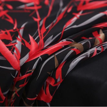 

HLQON red leaves print chiffon satin fabric For fashion wedding dress,curtain dolls Bedding Textile,upholstery fabric by yard