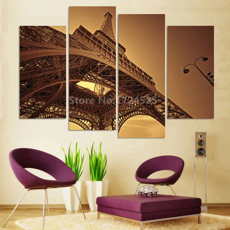

No Frame 4 Piece Eiffel Tower Building HD Wall Picture Decorative Art Print Painting On Canvas For Living Room Home Decoration