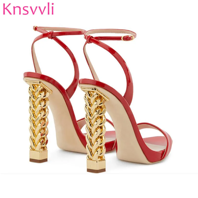 US $61.88 35% OFF|2019 New Black Patent leather High Heel Sandals Women Ankle Buckle Strap Runway Shoes Gold Chain Strange Heel Sandalias Mujer in US $61.88 35% OFF|2019 New Black Patent leather High Heel Sandals Women Ankle Buckle Strap Runway Shoes Gold Chain Strange Heel Sandalias Mujer in