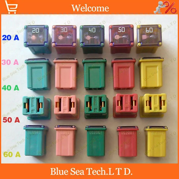5 models,5pcs 20A to 60A Original rectangle small type Auto fuse