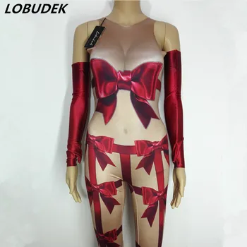 

Novelty printing Women Jumpsuit Bar DJ stage wear Modern dance performance Costume Nightclub singer teams show Leotard Romper