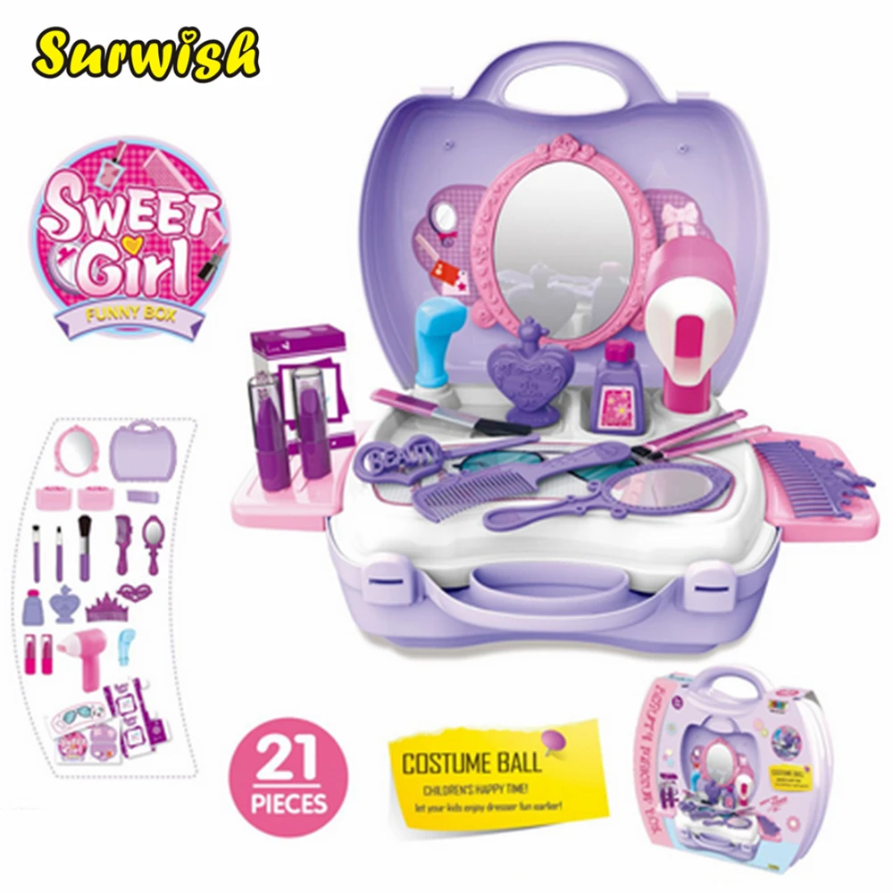 

21Pcs Children Advanced Cosmetics Case Makeup Toy Kit Girls Pretend & Play Emulational Dress and Cosmetics Suitcase