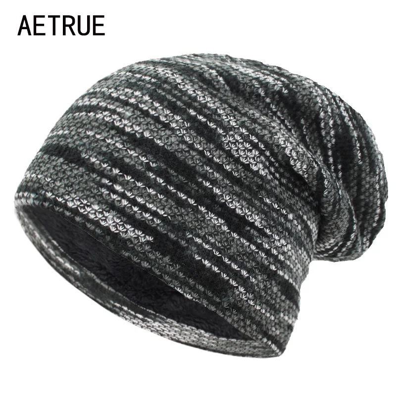 AETRUE Knitted Hat Women Skullies Beanies Winter Hats For Men Bonnet Striped Caps Warm Baggy Soft Female Wool Male Beanie Hat 2