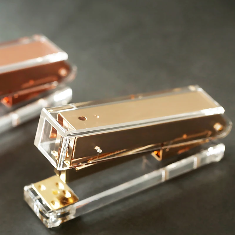 Luxury Rose Gold Gold Manual Stapler Fashion Metal Acrylic Stapler 24/6 26/6 Include 1000pcs Staples grapadora papelaria