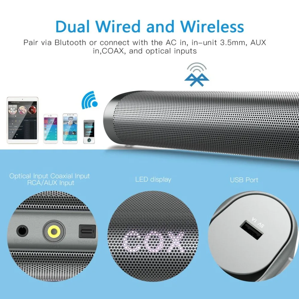 

LESHP 2.0 Channel Wireless Bluetooth Sound Bar with Remote Control Bluetooth Speaker Stereo Soundbar for Home Theater Speaker