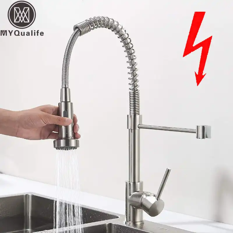 Low Pressure Kitchen Sink Mixer Tap Sink Tap Brushed 360 Degree