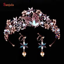 Винтаж Свадебный ободок темная Золотая свадебные диадемы с цветами Новое headdresser для девочек T082