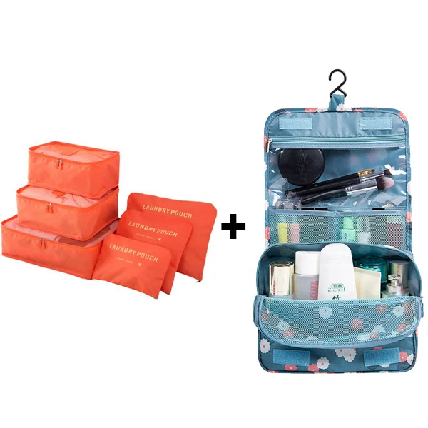 Комбинированные сумки нейлоновая Упаковка Куб большой емкости двойная молния водонепроницаемая сумка для багажа одежда аккуратный Органайзер складные сумки - Цвет: orangecosmetic
