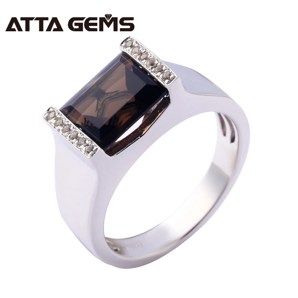 

Natural Smoky Quarts Sterling Silver Rings for Men Wedding Band Natural Smoky Quarts S925 Rings Huaband's Gifts For Boyfriend