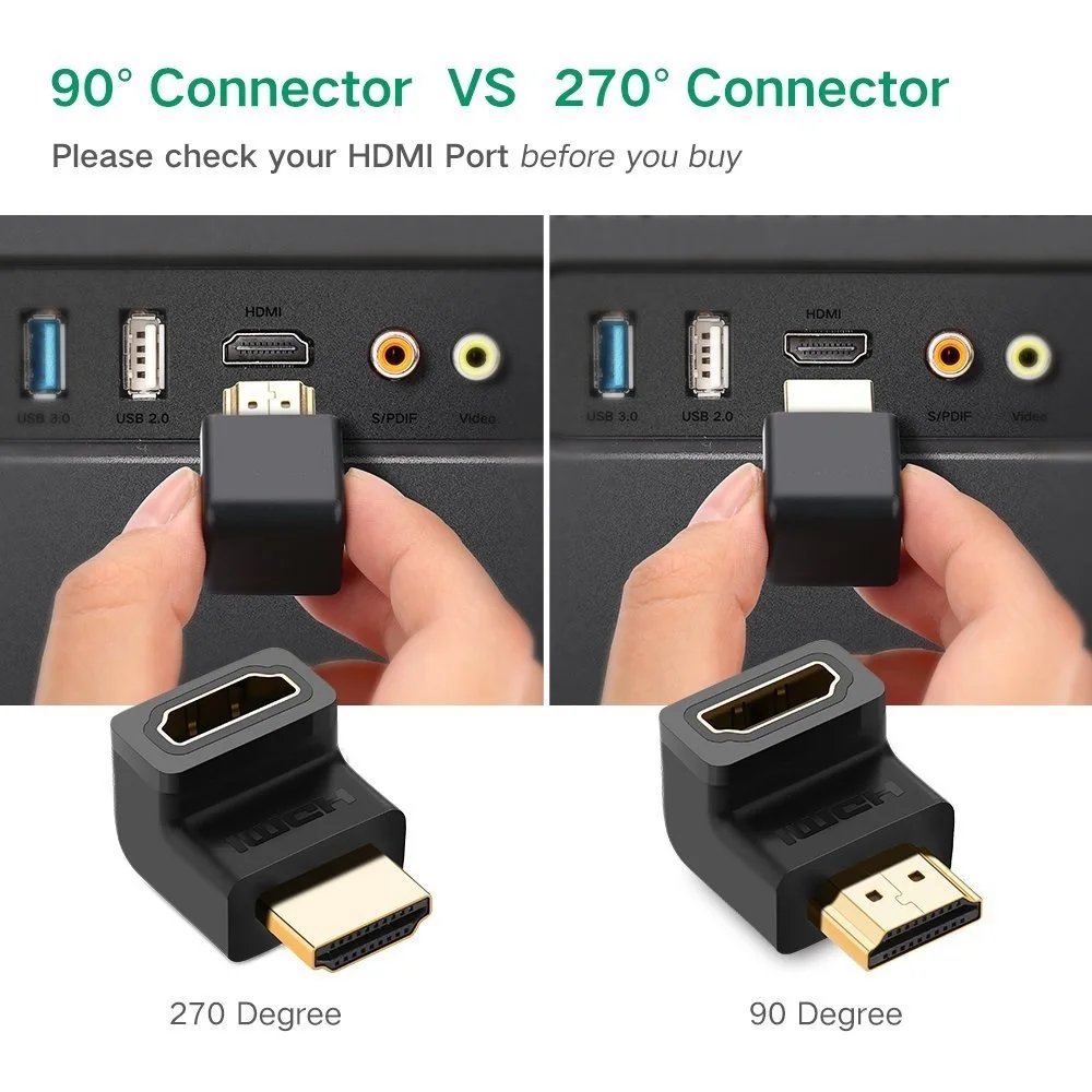 HDMI адаптер конвертер мужчин и женщин удлинитель конвертер HDMI кабель 90 270 градусов угол для 1080P HDTV PS3 игровая коробка ПК