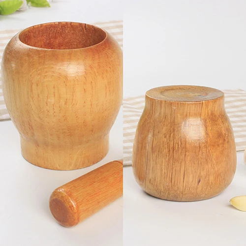 

Wooden Garlic Ginger Spice Mixing Grinding Bowl Kitchen Tool Mortar and Pestle