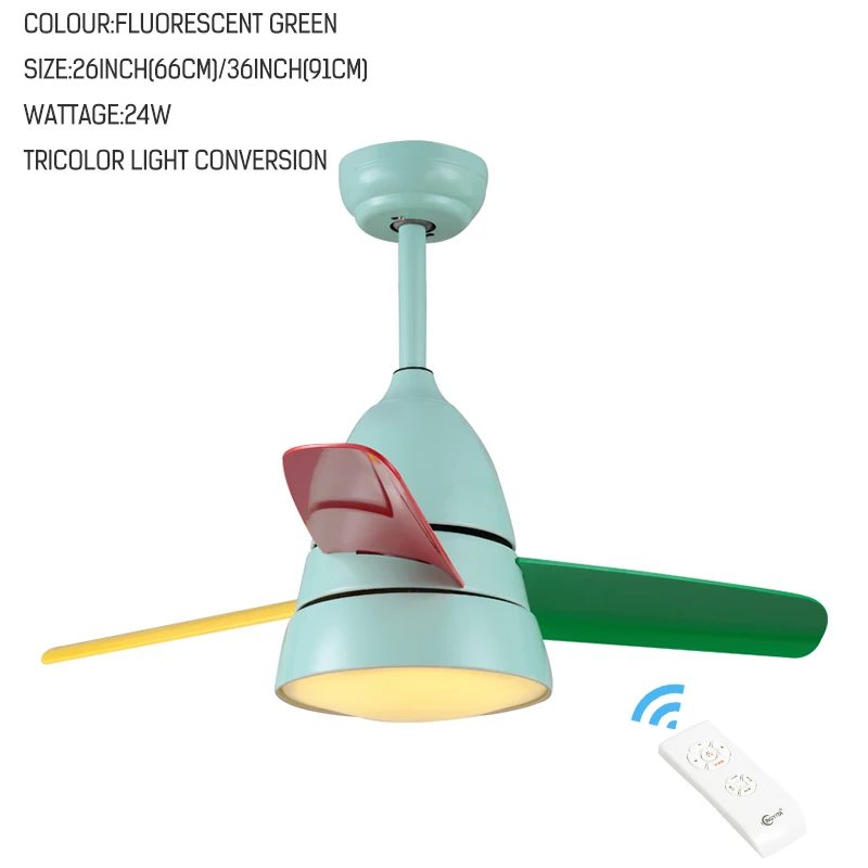 220 В потолочный вентилятор, светильник, энергосберегающий и экологичный светильник, 24 Вт потолочный вентилятор, трехцветный потолочный светильник для гостиной - Цвет лезвия: Green