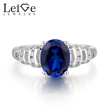 

Leige Jewelry Sapphire Ring Engagement Ring September Birthstone Oval Cut Blue Gemstone Real 925 Sterling Silver Ring for Women