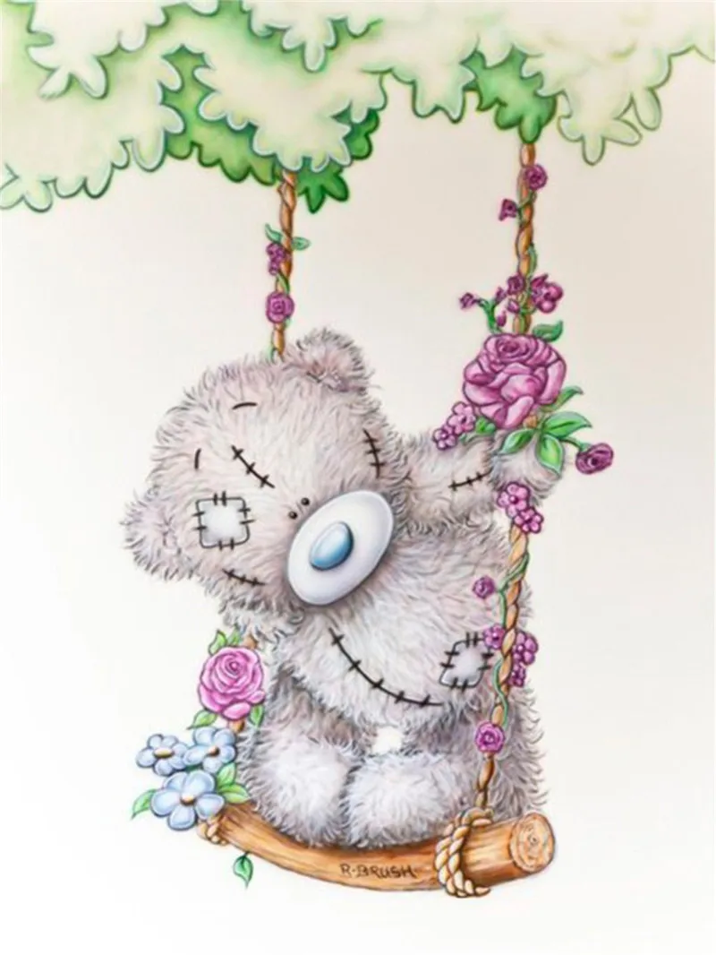Алмазная вышивка 5d "сделай сам" с изображением медведя из мультфильма, алмазная Вышивка крестиком, круглые квадратные стразы, подарок ребенку - Цвет: Swing bear