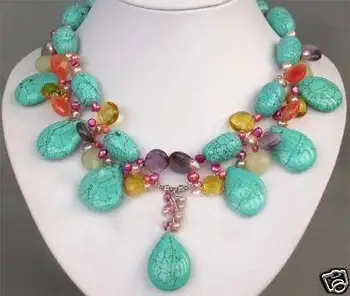 

Free shipping@@Beautiful mix Turquoise Pearl Crystal Necklace