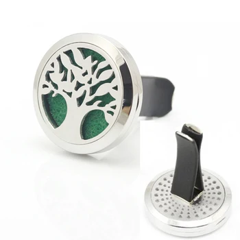 

New Design 30mm Stainless Steel Car Hollow Out Tree Aromatherapy Essential Oil Diffuser Perfume Locket Jewelry Clip for Car