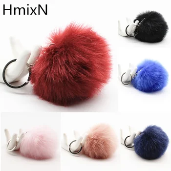 Big leather pom pom Keychain 8CM good quality Fur Pom Pom KeyChain Rabbit Hair Bulb Bag Fur Ball Pendant cute for women key ring