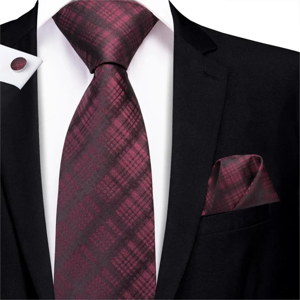 Мужские галстуки темно-красный галстук с рисунком «Шотландка» черный клетчатый шелковый галстук платок Набор Запонок Галстуки Для