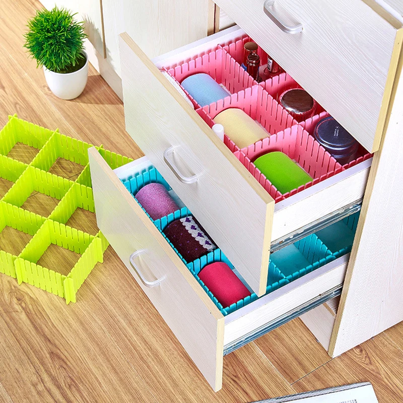 

4Pcs DIY Grid Drawer Divider Household Necessities Storage Organizer Plastic Divider For Desk Drawer Closet Space-saving Tools