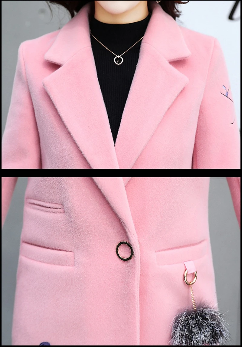 Куртка осень-зима шерстяное пальто Для женщин Новая мода Большой размер средней длины Верхняя одежда Розово-серый женский основной Пальто для будущих мам ioqrcjv 848