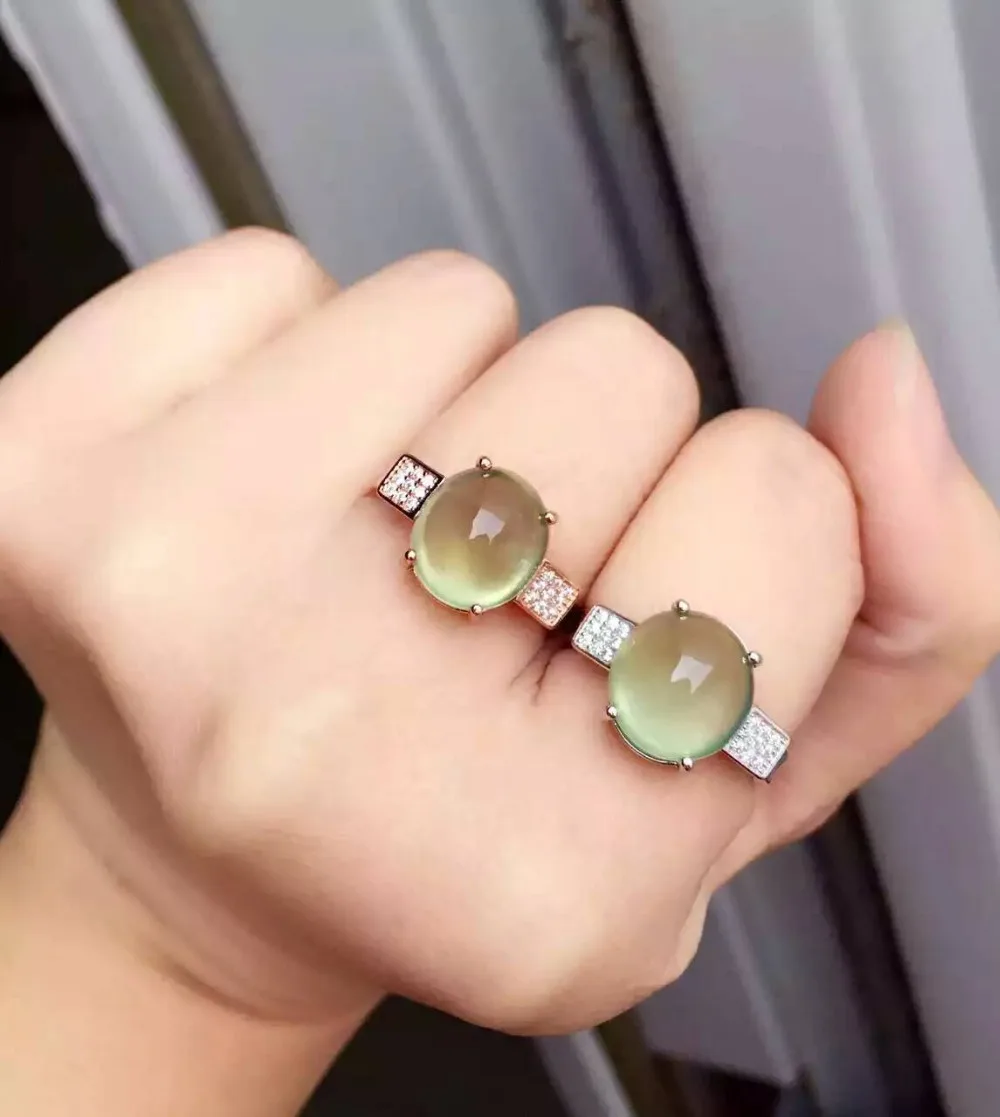 

Natural green prehnite stone Ring Natural gemstone Ring S925 sterling silver trendy Elegant refined round women's party Jewelry