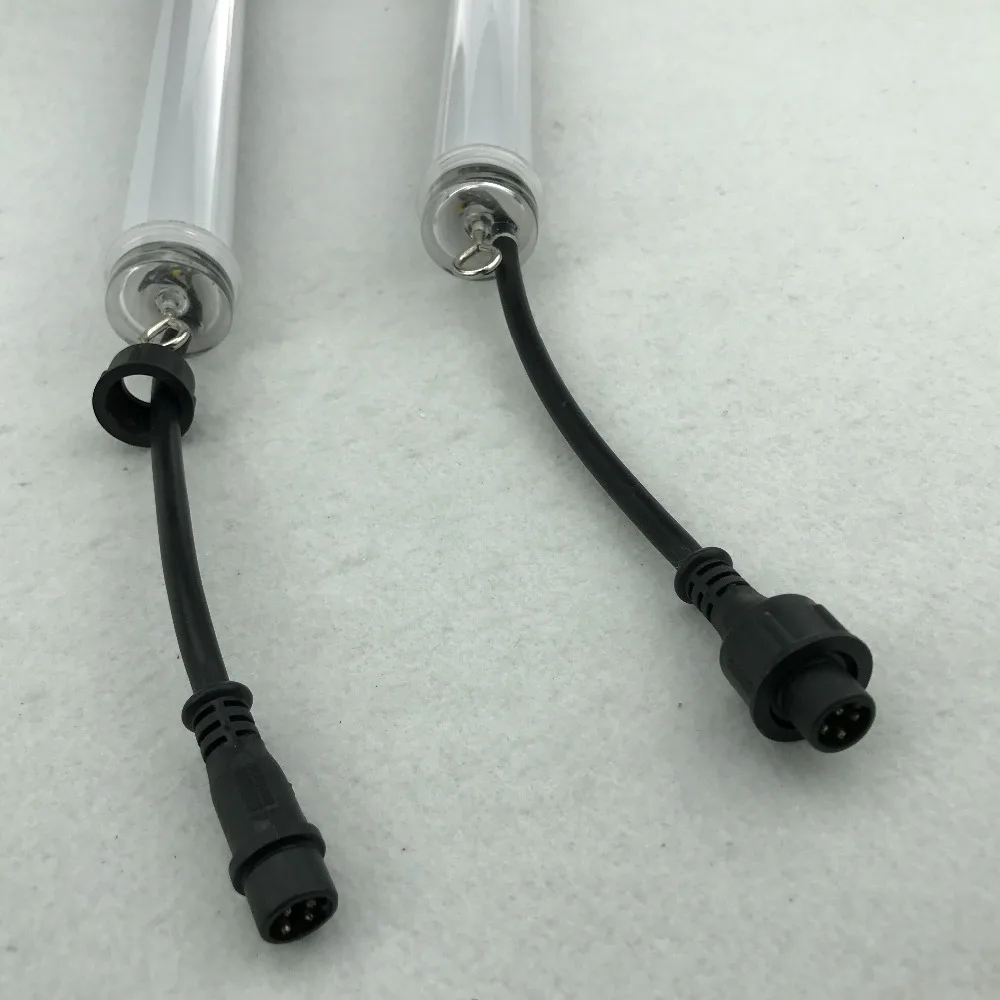 

Milky 30mm DC12V addressable 1.5M long 3D SK6812 RGB meteor tube light;96pcs SK6812 LEDs/48pixels;with 4 core 13.5mm male