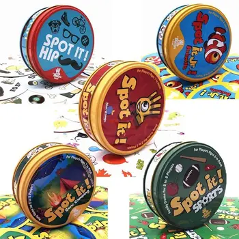 

New Spot Cards Game English Version for Children Family Activities Party Board Game Deck Board Games it with metal Box