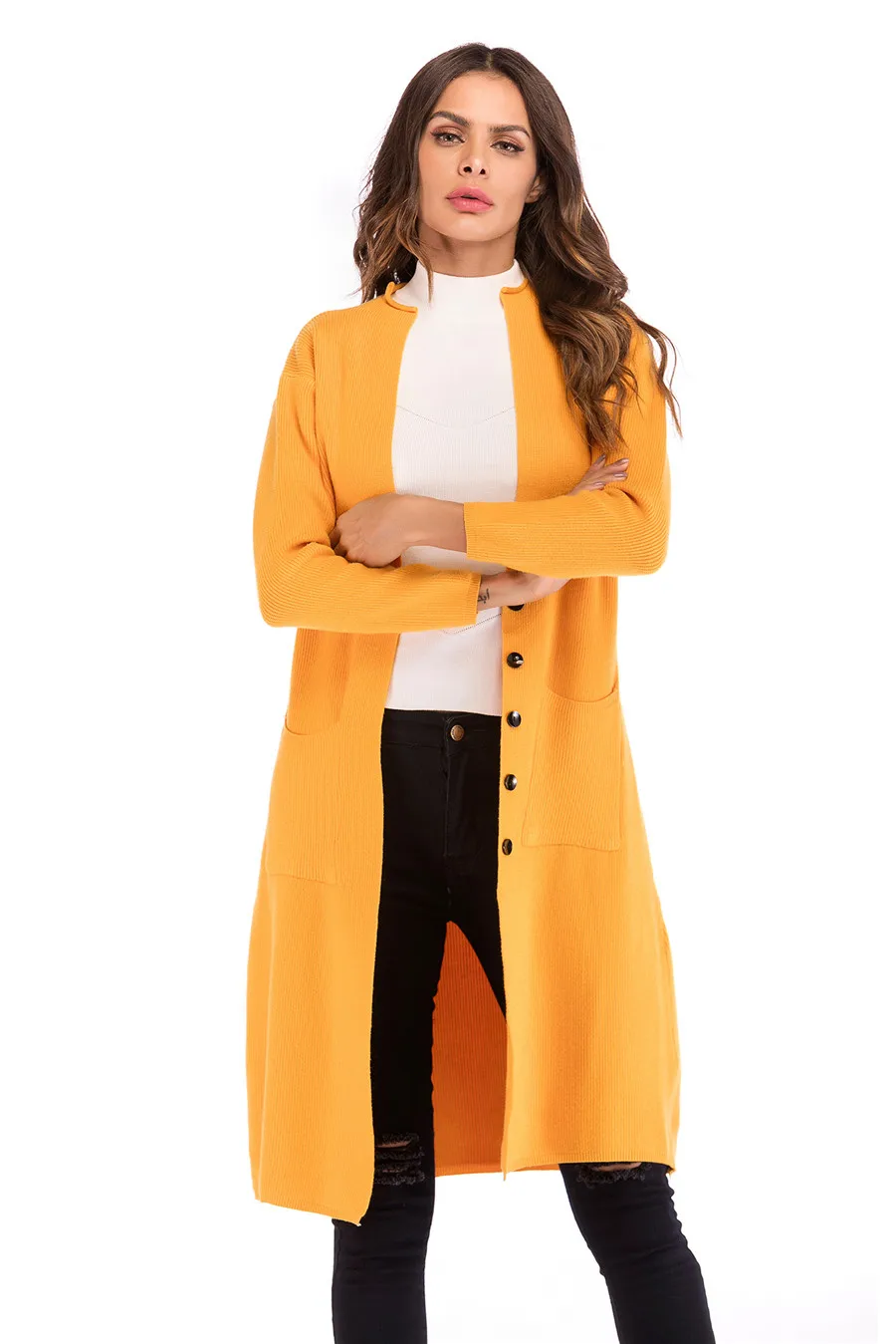 Gladiolus New 2018 Casual Autumn Winter Sweater Women Long Sleeve Button Pocket Knitted Long Cardigan Women Jumper Sweater Coats (25)