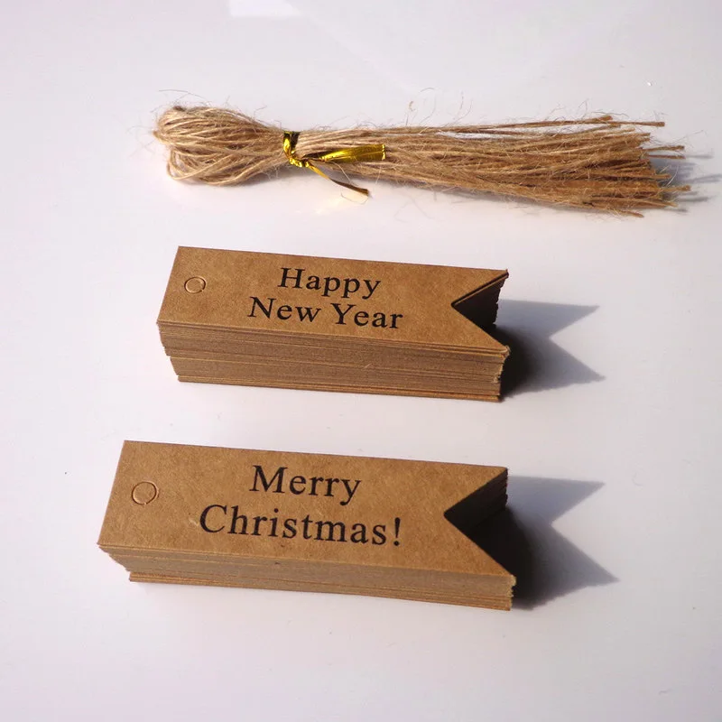 

100Pcs Merry Christmas Happy New Year Hang tag Kraft Paper Xmas Ornament DIY Home Party Decorations Christmas gift tagging