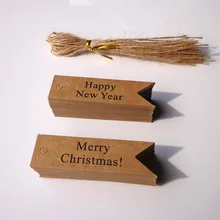 100Pcs Merry Christmas Happy New Year Hang tag Kraft Paper Xmas Ornament DIY Home Party Decorations Christmas gift tagging