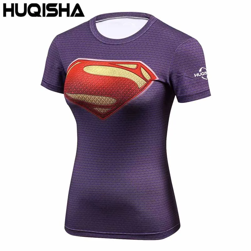

High Elastic Fitness Compression Shirt Female Superman Bodybuilding 3D T Shirt Fit Slim Tops Shirts Tee Purple