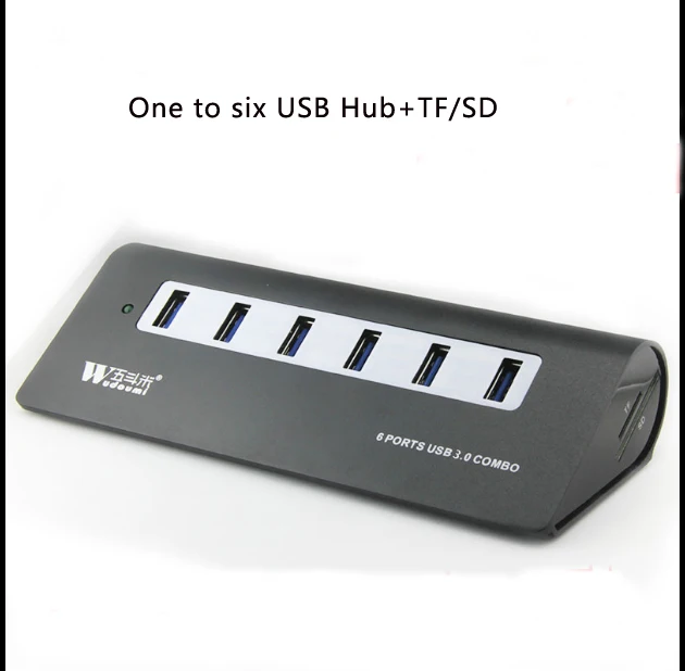 Multi Function 6 Port USB HUB Splitter Combo Card Reader Support Micro