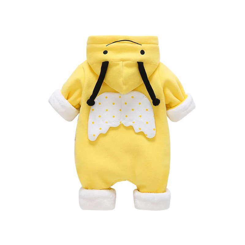 Милое детское пальто с капюшоном и ушками для новорожденных мальчиков, одежда для маленьких девочек г. Зимняя одежда из плотного флиса кораллового цвета комбинезон, детская куртка