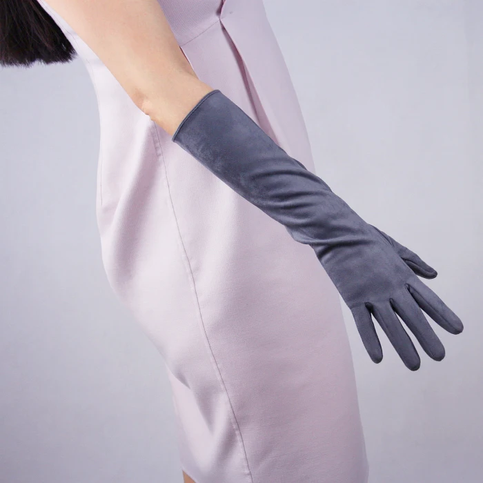 Модные простые женские замшевые перчатки без подкладки 40 см Длинные вечерние женские перчатки Новые шлифовальные варежки из замши TB21