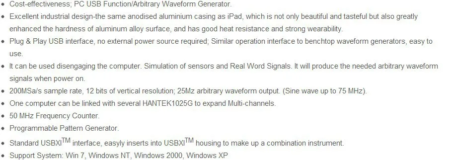 HantekÃ‚Â 1025G Function/Arbitrary Waveform Generator USBXI 25MHz Arb Wave 200MSa/s DDS by Hantek