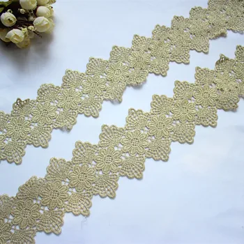 

8.5cm 3.35inch wide-3Yards/lot diy Light gold thread lace trim, gold crochet lace with beautiful flowers