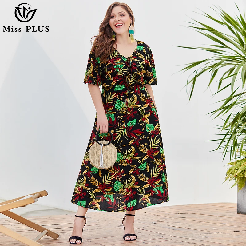 

Women summer dress floral Print short sleeve long dresses plus size woman boho maxi beach Casual Holiday High waist split dress