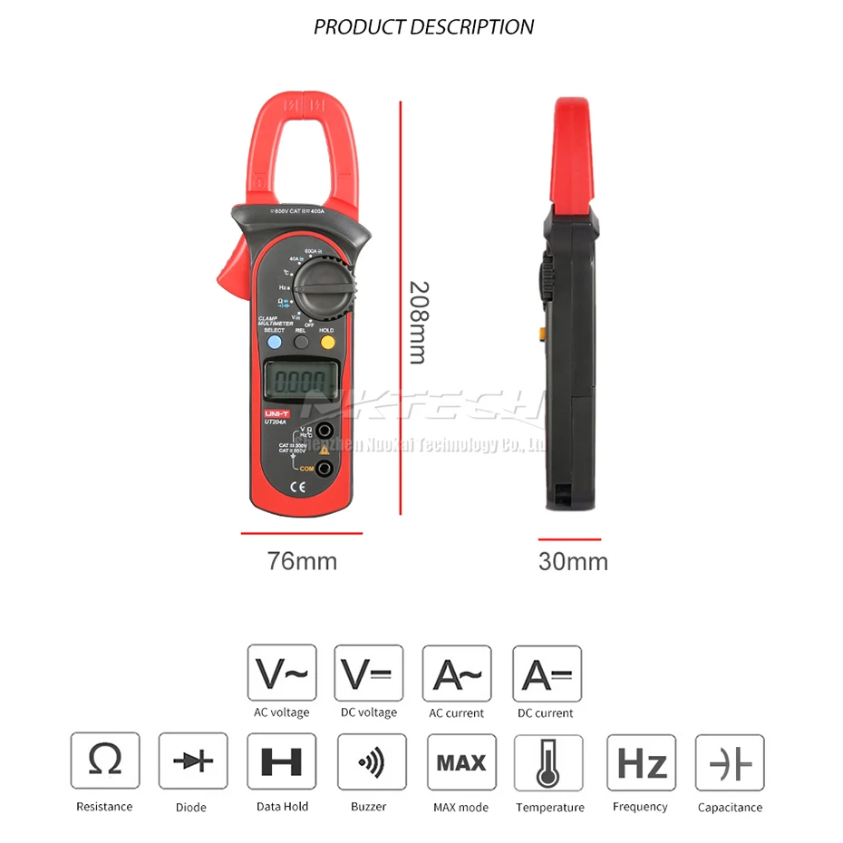 UNI-T цифровой клещи мультиметр UT204A UT204 UT203 400A Температура Емкость AC DC Вольт ток 600A Res частота макс