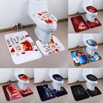 

Hot Toilet Seat Cover Set 3 Pcs Non-Slip Pedestal Rug Lid Toilet Cover Bath Mat Christmas Decoration Novelty Design Decor