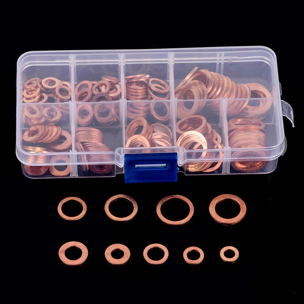 

200pcs/Set Solid Copper Washers Flat Ring Gasket Sump O-Ring Gaskets Seal Oil Seal Fittings Hardware Accessories