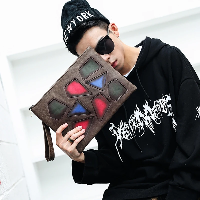 

men Retro handbags designer PU leather shoulder bags casual Envelope Clutch Rainbow handbag 2019 Free Shipping
