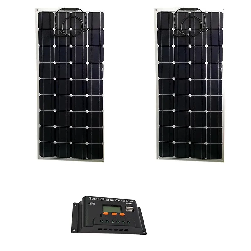 

Waterproof Kit Solar Panel 200w Panneau Solaire Flexible 12v 100w 2 Pcs Solar Battery Charger LCD Controller 12v/24v 20A Car Cam