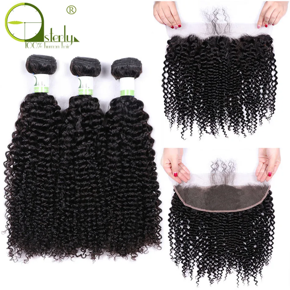 

Sterly Kinky Curly Bundles With Frontal Non Remy Human Hair Bundles With Closure Brazilian Hair Weave Bundles With Closure