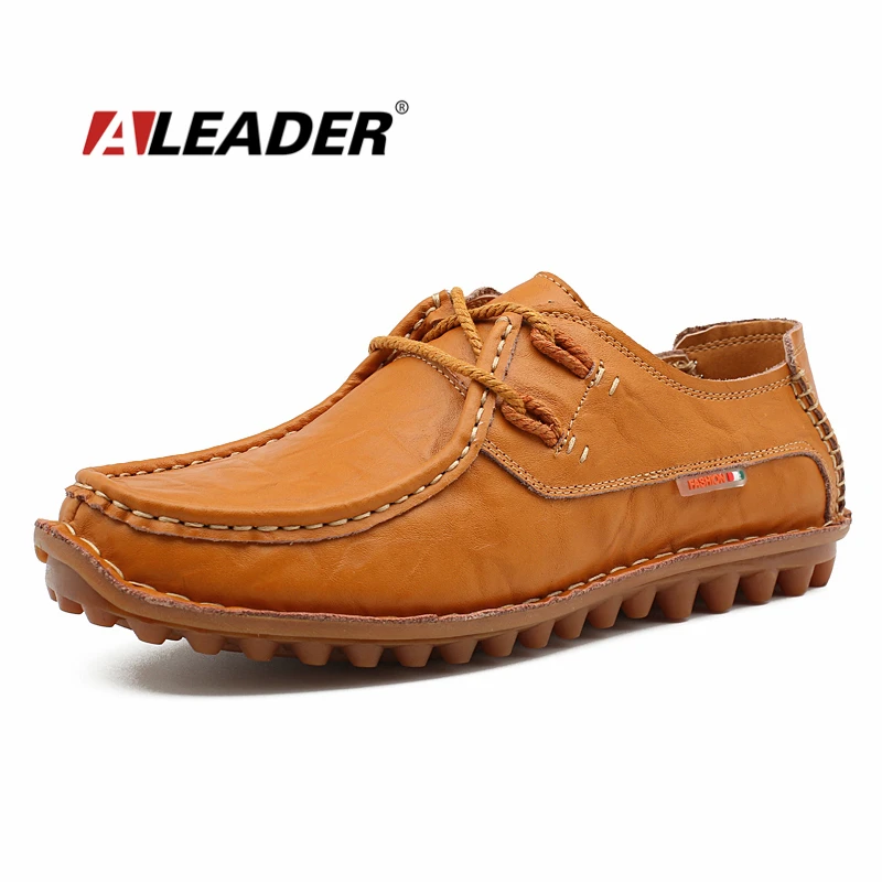 

ALEADER Men Casual Leather Shoes Fashion Genuine Leather Mens Loafers Autumn Lace Up Designer Shoes Driving sapatos hombre