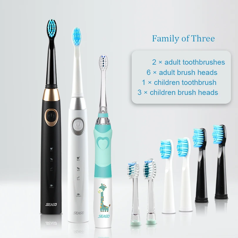 SEAGO Electric Tooth Brush Family Set Waterproof Rechargeable Electronic Toothbrush Automatic Toothbrush Set Dental Cleaning